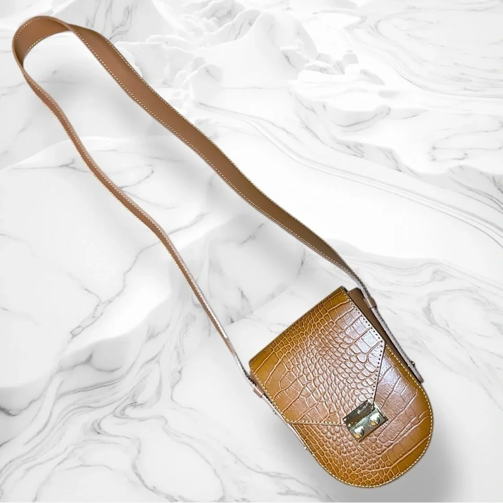 ISADORA Cuoio Made In Italy Leather Croc Embossed Crossbody Bag/Purse